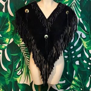 Mexican Artisan Made Leather Fringed Suede Poncho
